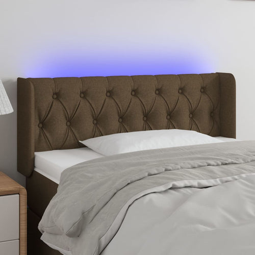 Tăblie de pat cu LED, maro închis, 93x16x78/88 cm, textil