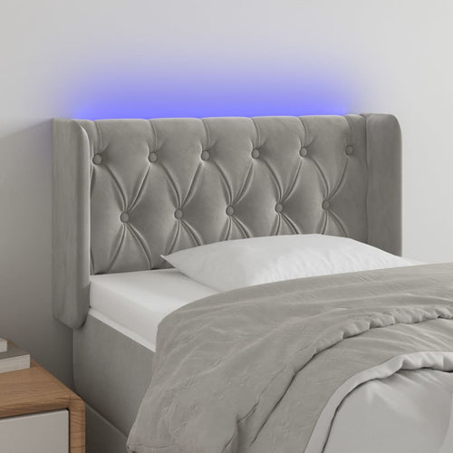 Tăblie de pat cu LED, gri deschis, 83x16x78/88 cm, catifea