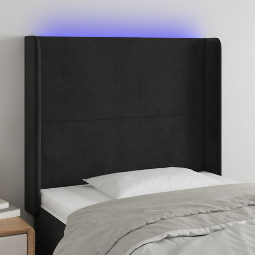Tăblie de pat cu LED, negru, 103x16x118/128 cm, catifea