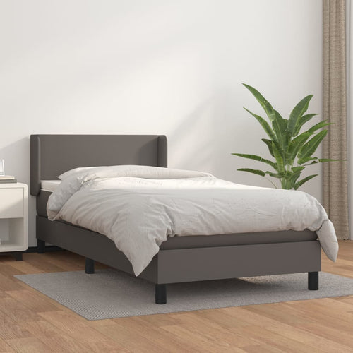 Pat box spring cu saltea, gri, 80x200 cm, piele ecologică