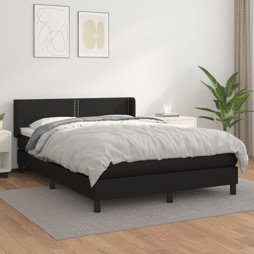 Pat box spring cu saltea, negru, 140x190 cm, piele ecologică