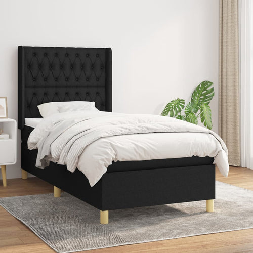 Pat box spring cu saltea, negru, 90x190 cm, textil