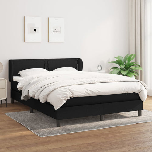 Pat box spring cu saltea, negru, 140x200 cm, material textil