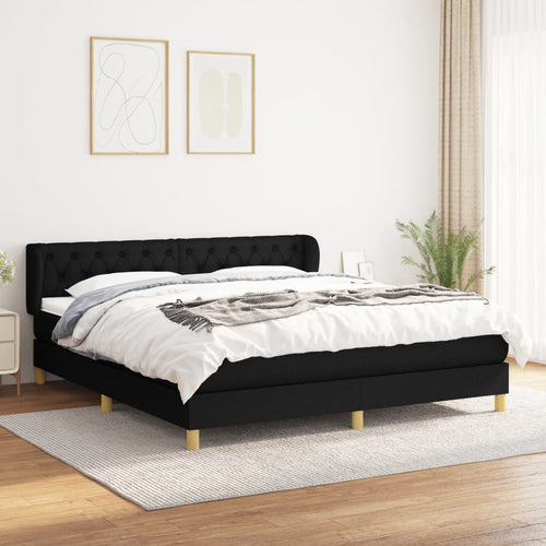 Pat box spring cu saltea, negru, 160x200 cm, textil