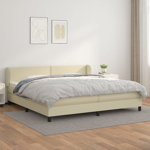 Pat continental cu saltea, crem, 200x200 cm, piele ecologică