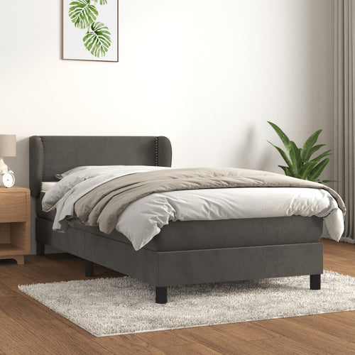 Pat box spring cu saltea, gri închis, 80x200 cm, catifea