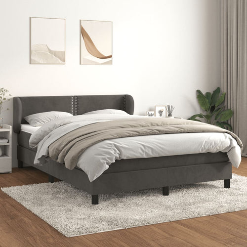 Pat box spring cu saltea, gri închis, 140x190 cm, catifea