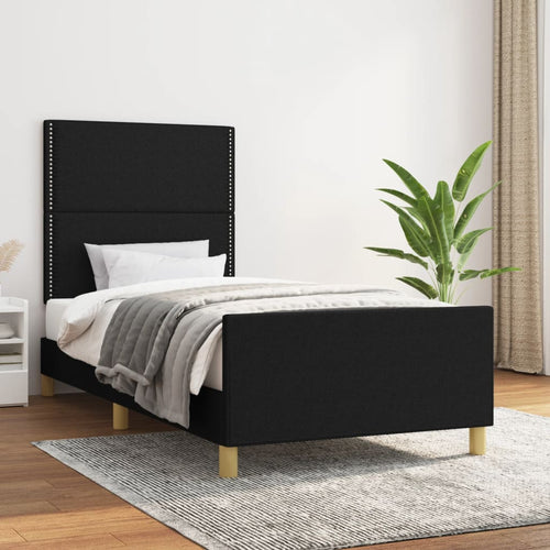 Cadru de pat cu tăblie, negru, 90x200 cm, textil