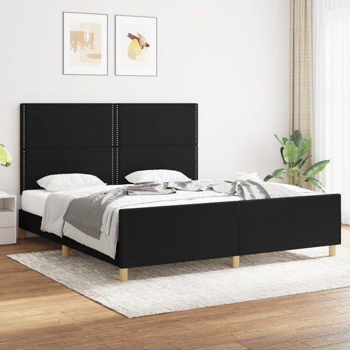 Cadru de pat cu tăblie, negru, 180x200 cm, textil