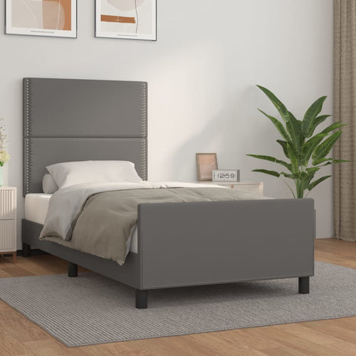 Cadru de pat cu tăblie, gri, 80x200 cm, piele ecologică