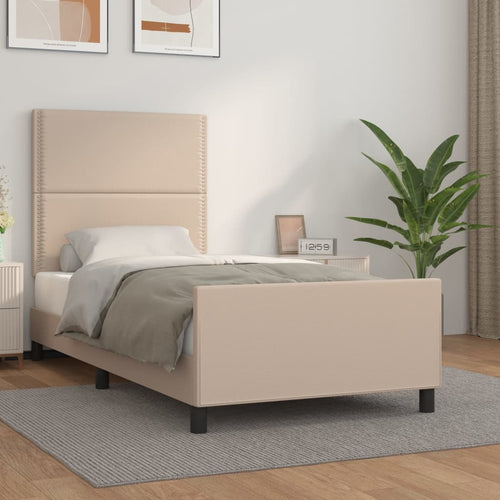 Cadru de pat cu tăblie, cappuccino, 100x200 cm, piele ecologică