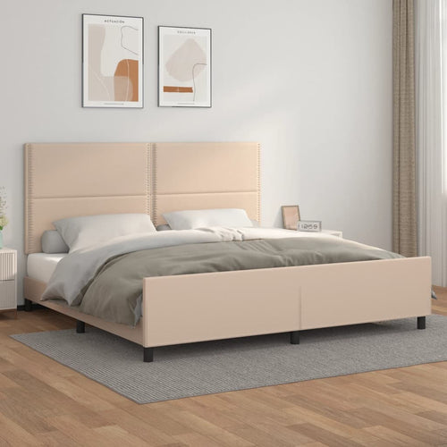 Cadru de pat cu tăblie, cappuccino, 200x200 cm, piele ecologică