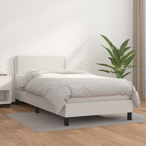 Pat box spring cu saltea, alb, 80x200 cm, piele ecologică