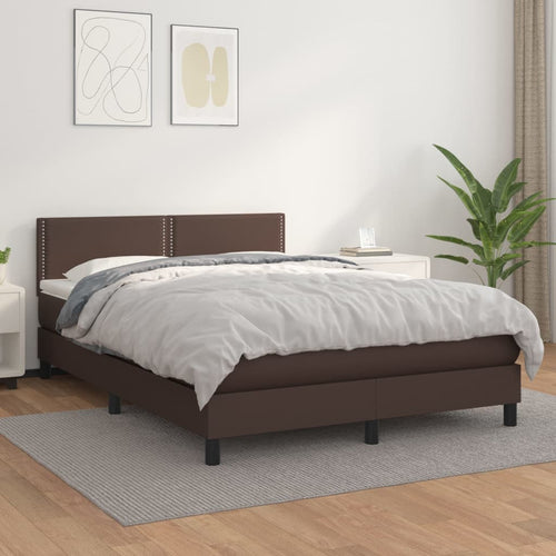 Pat box spring cu saltea, maro, 140x200 cm, piele ecologică