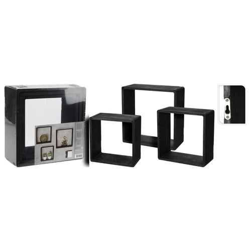 H&S Collection Set rafturi din lemn, 3 piese, 28,5x28,5x12 cm, negru Lando