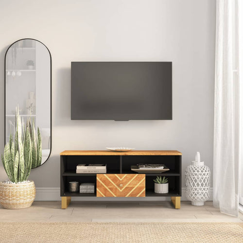 Dulap TV, maro și negru, 100x33,5x46 cm, lemn masiv de mango Lando