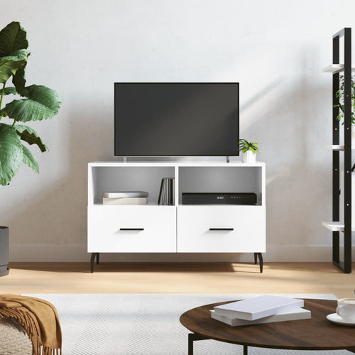 Comodă TV, alb extralucios, 80x36x50 cm, lemn prelucrat Lando