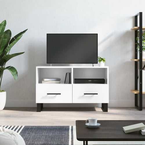 Comodă TV, alb extralucios, 80x36x50 cm, lemn prelucrat Lando