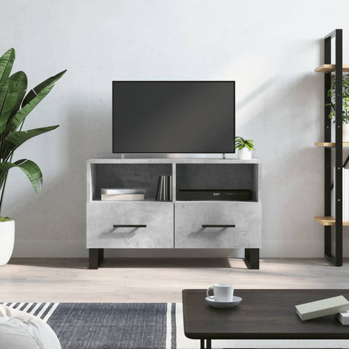 Comodă TV, gri beton, 80x36x50 cm, lemn compozit Lando