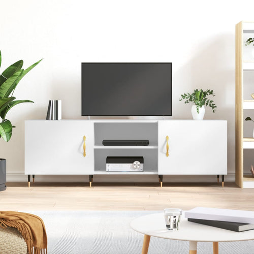 Comodă TV, alb extralucios, 150x30x50 cm, lemn compozit Lando