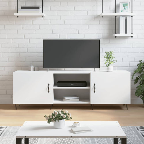 Comodă TV, alb, 150x30x50 cm, lemn compozit Lando