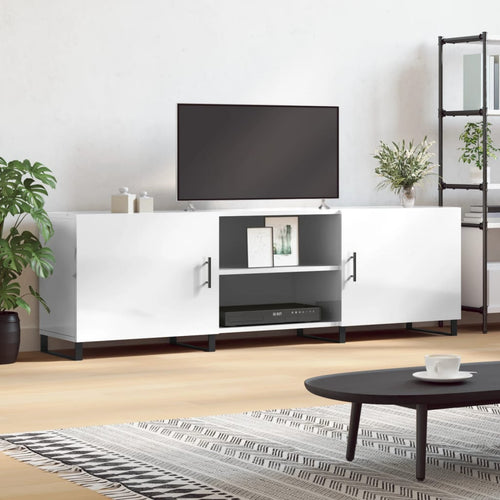 Comodă TV, alb extralucios, 150x30x50 cm, lemn compozit Lando