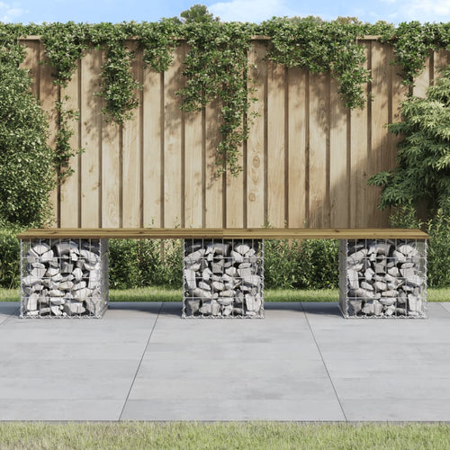 Bancă grădină, design gabion, 203x31x42 cm, lemn pin impregnat Lando