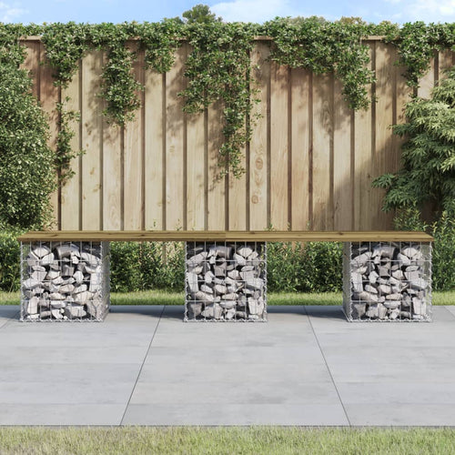 Bancă grădină, design gabion, 203x44x42 cm, lemn pin impregnat Lando