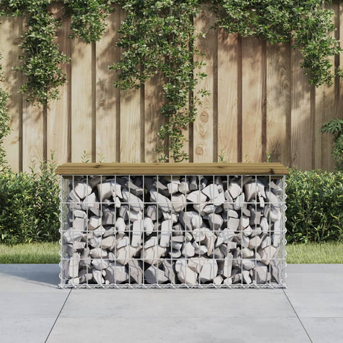 Bancă grădină, design gabion, 83x31,5x42 cm, lemn pin impregnat Lando
