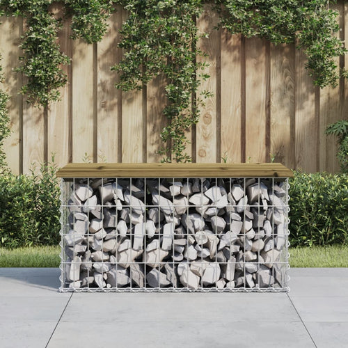 Bancă grădină, design gabion, 83x44x42 cm, lemn pin impregnat Lando