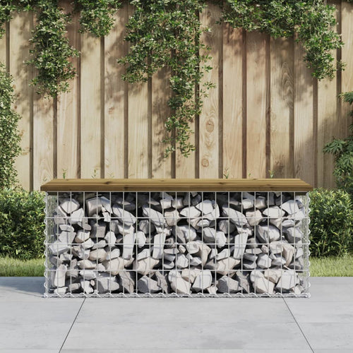 Bancă grădină, design gabion, 103x44x42 cm, lemn pin impregnat Lando