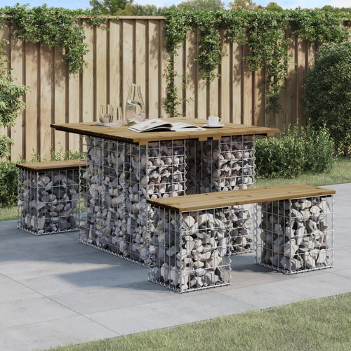 Bancă grădină, design gabion, 100x102x72 cm, lemn pin impregnat Lando