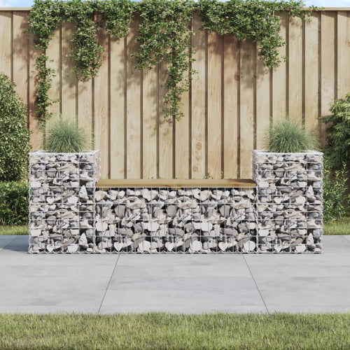 Bancă de grădină cu gabion, 183x41x60,5 cm, lemn pin impregnat Lando