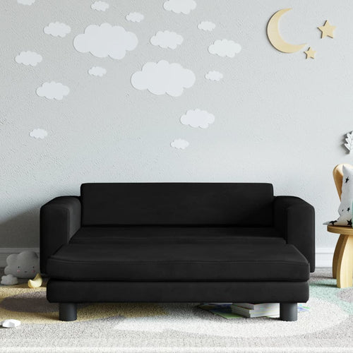 Canapea pentru copii cu taburet negru 100x50x30 cm catifea