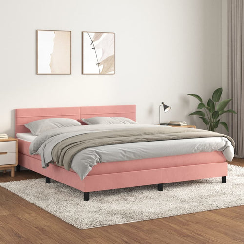 Pat box spring cu saltea, roz, 160x200 cm, catifea