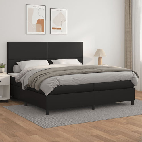 Pat box spring cu saltea, negru, 200x200 cm, piele ecologică