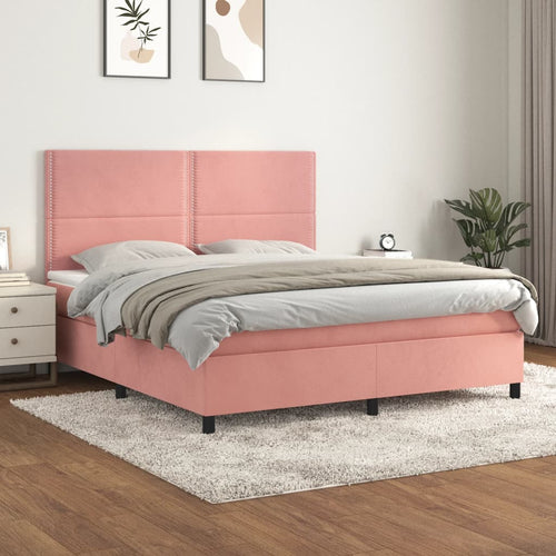 Pat box spring cu saltea, roz, 180x200 cm, catifea