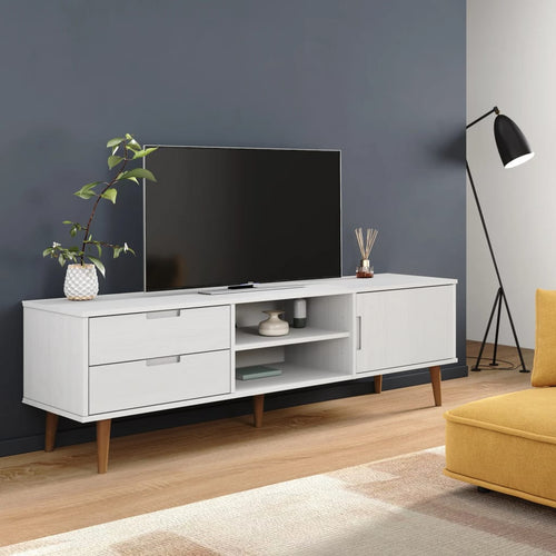 Dulap TV „MOLDE” alb, 158x40x49 cm, lemn masiv de pin Lando