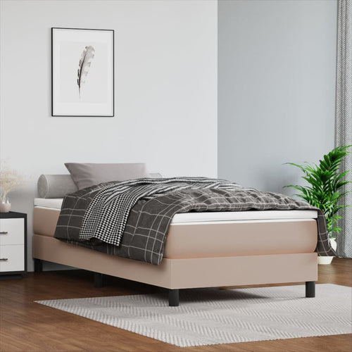 Pat box spring cu saltea, cappuccino, 80x200 cm piele ecologică