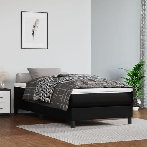 Pat box spring cu saltea, negru, 100x200 cm, piele ecologică