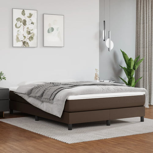 Pat box spring cu saltea, maro, 140x200 cm, piele ecologică