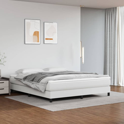 Pat box spring cu saltea, alb, 180x200 cm, piele ecologică