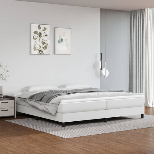 Pat box spring cu saltea, alb, 200x200 cm, piele ecologică