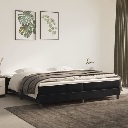 Pat box spring cu saltea, negru, 200x200 cm, catifea