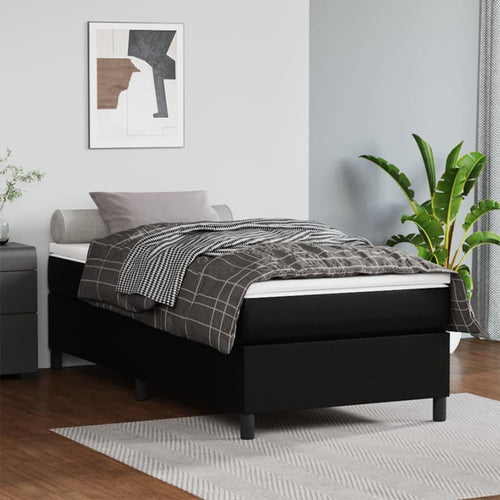 Pat box spring cu saltea, negru, 90x190 cm, piele ecologică