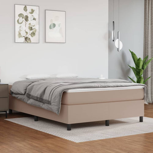 Pat box spring cu saltea, cappuccino, 140x190cm piele ecologică