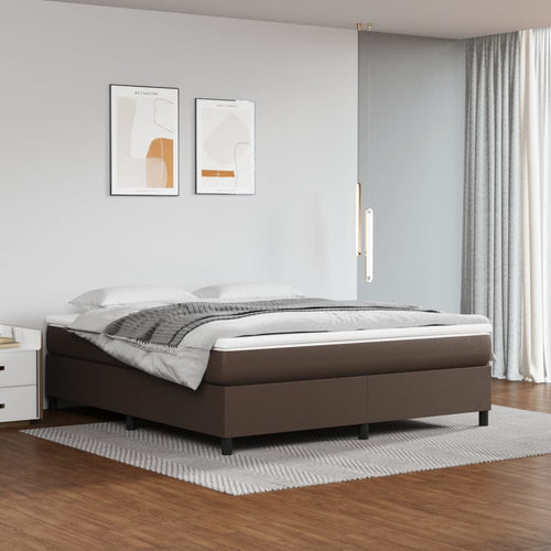 Pat box spring cu saltea, maro, 160x200 cm, piele ecologică