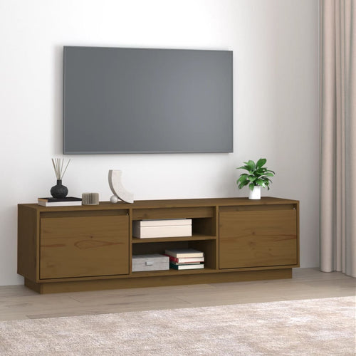 Comodă TV, maro miere, 140x35x40 cm, lemn masiv de pin Lando