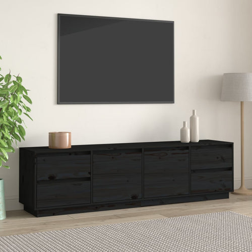 Comodă TV, negru, 176x37x47,5 cm, lemn masiv de pin Lando