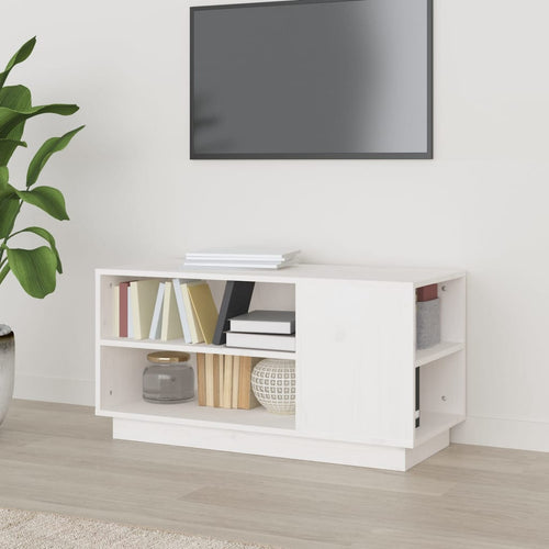 Comodă TV, alb, 80x35x40,5 cm, lemn masiv de pin Lando